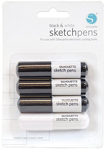 Silhouette America 356234 Black & White Sketch Pen Zeichenstifte für Hobbyplotter, Kunststoff, Schwarz/Weiß, 4 Stück (1er Pack)