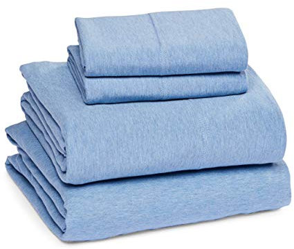 Amazon Basics 4 Stück Bettlaken-Set aus Jersey, King, Himmelblau, Einfarbig