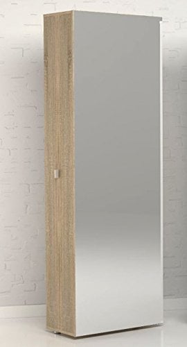Froschkönig24 Schuhschrank Bright Schuhregal Drehtürenschrank Eiche Struktur/Verspiegelt
