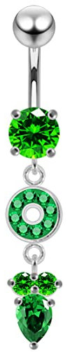Monster Piercing Trendige Runde dunkle Grün Crystal Stein und Blume Design Sterling Silberbarren Bauch Piercing