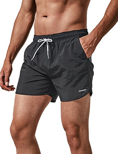MaaMgic Pantaloncini da Bagno in Nylon da Uomo con Asciugatura Rapida per Spiaggia, Nuoto, e Vacanze al Mare, Nero, L