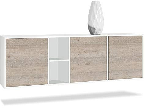 Vladon Kommode Cuba, Made in Germany, Weiß matt/Eiche Nordic - Modernes Sideboard für Ihr Wohnbereich - (BxHxT) 182x53x35 cm