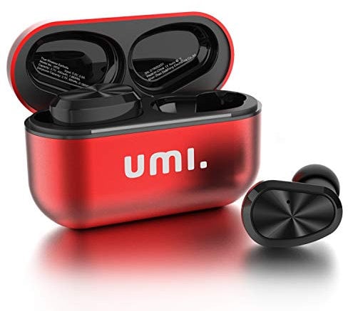 Umi Kopfhörer-W5s-Bluetooth 5.2-IPX7 Kabellose In-Ear-Kopfhörer für iPhone Samsung, Huawei mit Patentiertem Intelligenten Metall-Ladeetui(Rot)