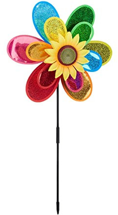 Relaxdays 4 x Windrad Blume, dekorativer Blumenstecker, Gartendeko für Balkon oder Terrasse, HxBxT: 74,5 x 37,5 x 14 cm, bunt