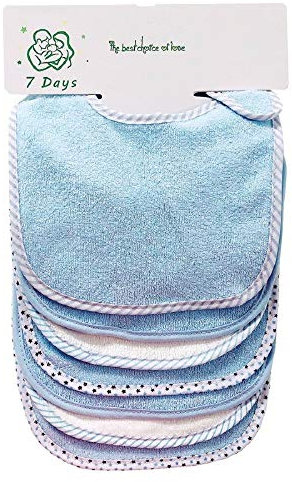 Baby's 7 Pics of Soft Double Layers 80% Cotton Absorbent Bandana 7 Bibs Set (blue)