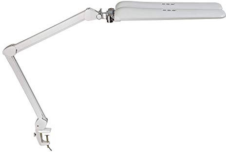 MAUL LED Arbeitsleuchte MAULcraft duo | Dimmbare Klemmlampe mit 6.500 Kelvin | LED Lampe mit 2 flexiblen LED Leuchtköpfen | Tageslichtlampe für Büro, Modellbau, Werkstatt | Weiß