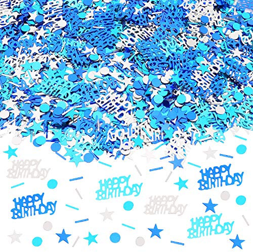 HOWAF 50g Blau T¨¹rkis und Silber Happy Birthday Geburtstag Konfetti mit Punkten Tisch Deko Geburtstag Blau Tisch Konfetti f¨¹r Kinder Jungen Geburtstags Dekoration