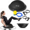 Hop-Sport Balancetrainer mit Zugbändern, Schwarz, Balance Board mit Expander, Rutschfeste Oberfläche, Doppelseitige Nutzung, Inkl. Pumpe, 200 kg Max. Belastbarkeit