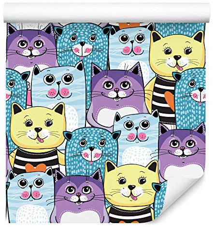 Muralo Tapete 10m Rolle Vlies Tapete Tiere Natur Katzen Bunt Geometrie Punkte Vliestapete 1000 x 53cm Wand Tapete Wohnzimmer Kinderzimmer Moderne Wanddeko Wand Dekoration