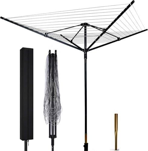 MYOYAY Rotary Outdoor Umbrella Drying Rack Umbrella Rotary Dryer Clothes Line Protective Cover 4 Arms with 165ft Clothesline Outdoor