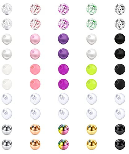 Crdifu Piercing Kugel Set 1,2mm Ersatzkugel Schraubkugel 3mm Glitzer Edelstah Acryl Aufsätze Kugeln