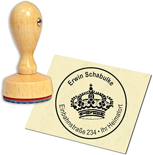 Stempel Adressstempel Holzstempel - Krone - rund ∅ 40mm personalisiert als Firmenstempel Namensstempel Bürostempel