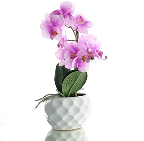 Gasper Orchidee Lila-Rosa im weißen Steinguttopf 33 cm - Kunstpflanzen