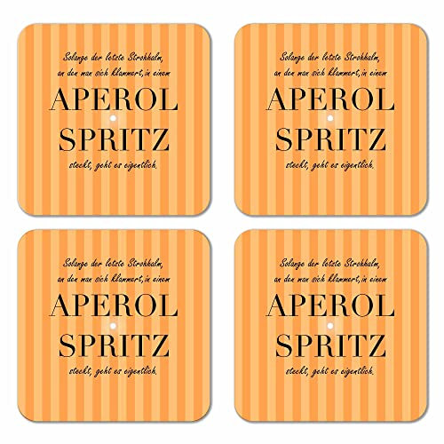 Interluxe LED Untersetzer 4er Set - Solange der Strohhalm Aperol Spritz - Vier leuchtende Design Untersetzer mit Spruch als Tischdeko für Bar Party Cocktails