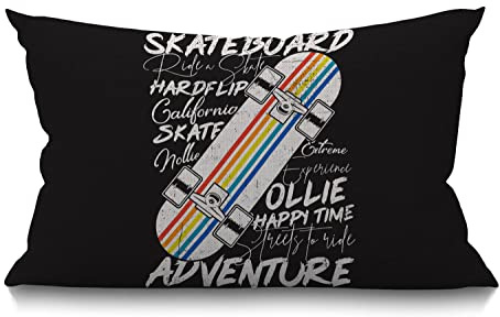 BGBDEIA Skateboard Cushion Cover Throw Pillow Cover Colorful Skateboard Poster Design Cotton Linen Decorative Rectangular Pillowcase for Sofa and Bed Couch 30 x 50 cm 12X20