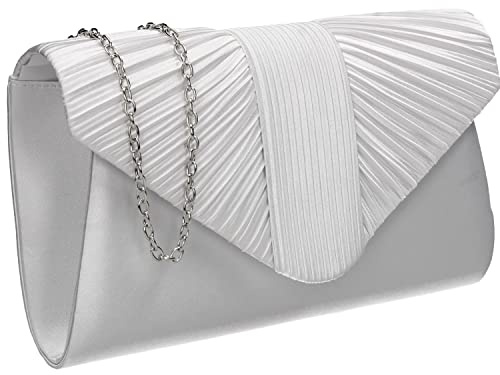 SwankySwans Sophie Womens Satin Party Prom Wedding Evening Clutch Bag Purse (White)