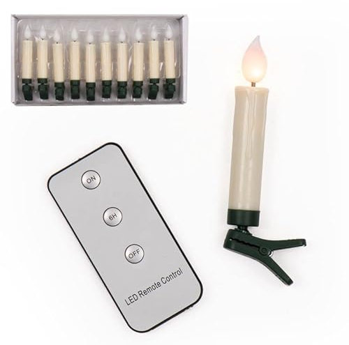 ROCKING GIFTS 10 St¸ck k¸nstliche Weihnachtsbaumkerzen mit Fernbedienung, LED-Lichter mit AAA-Batterien, Weihnachtsdekoration, 9 cm