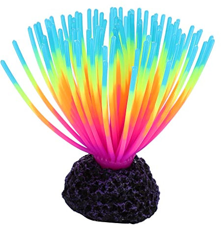 VOCOSTE Silicone Glowing Aquarium Anemone, for Fish, Blue, 18.5cm Height