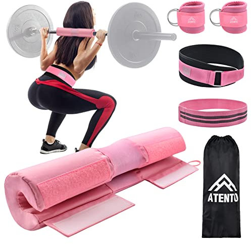 Brebebe 6er Set Langhantelpolster Set mit Gewichthebergürtel, Hip Thrust Pad für Leg und Po training, Nackenpolster Langhantel Set für Squats Lunges, Gewichtheben,mit 2er Knöchelriemen, Fitnessbänder