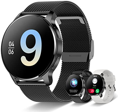 Iaret Reloj Inteligente Mujer con Llamadas,1,32'' Smartwatch Mujer 3 Correas, Pulsera Actividad Presión Arterial Ritmo Cardíaco Oxígeno Sanguíneo Sueño para Android iPhone, Regalo Mujer, Negro