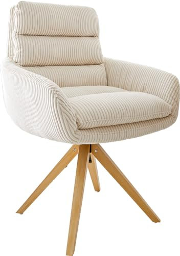 DELIFE Polsterstuhl Abelia-Flex mit Armlehnen Holzgestell kantig Natur Cord Beige