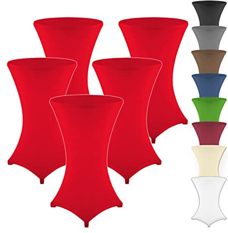 Gräfenstayn 5er-Set Stretch Stehtischhusse Diana mit Öko-Tex Siegel, Verstärkung im Fußbereich Ø60-65cm / Ø70-75cm / Ø80-85cm (Rot, Ø60-65cm)