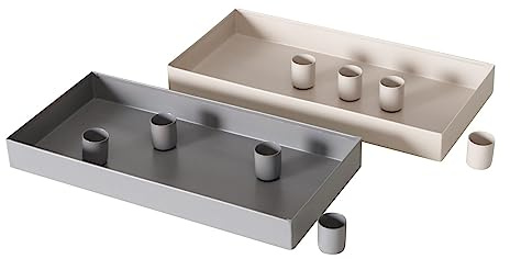 2 x Kerzenleuchter Margo Eisen Länge 30 cm grau, Set, Tischdeko, Kerzentablett