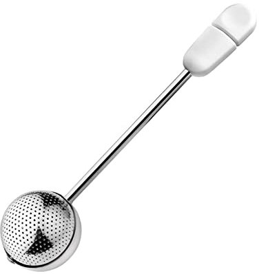 Colador de té de malla de, juego de té, accesorios de cocina, estante de infusión, cuchara de malla, filtro esférico, coladores con mango (Color : White)