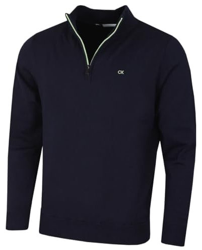 Calvin Klein Mens Campus 1/2 Zip Sweater - Navy/Lime - XL