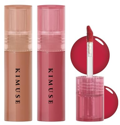 KIMUSE Gleamy Gloss Lip Stain Set, Resplandor Brillo de Labios de larga duración, Tinte de labios de color vivo con acabado hidratante sin peso y no pegajoso