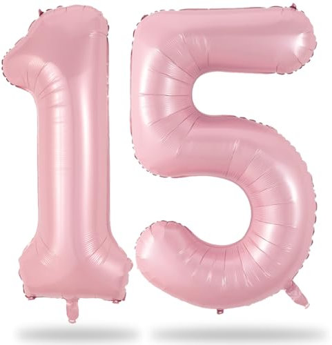 Palloncino a forma di numeri, 15 rosa, grande, rosa chiaro, in pellicola, numero per ragazze, 15 compleanni, decorazione per 15 anni, decorazione per
