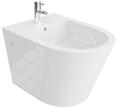 LAVITA Bidet universale da parete Galve con foro per rubinetto e protezione per troppopieno in ceramica, per il montaggio a parete, igienico e facile da pulire, 35,5 x 51 x 34 cm