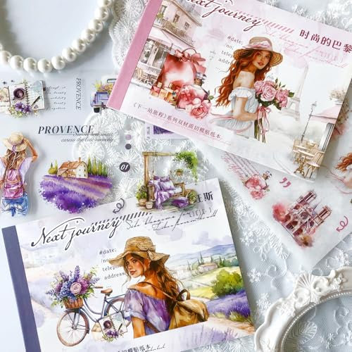 Arpaper 20 Blätter Scrapbooking Aesthetic Stickers Landschaft Scrapbook Aufkleber Zubehör Set für Journaling, Tagebuch, Scrapbooking,Fotoalbum,Bullet Journal Zubehör(Unterwegs in Paris Provence)