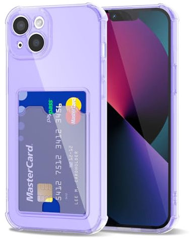 Svanove for iPhone 13 Mini Case Wallet Clear, Card Holder Case with Credit Card Slot, Thin Slim Transparent Silicone Grip Soft Rubber Protective Shockproof Airbag Bumper for Women, Purple Lavender