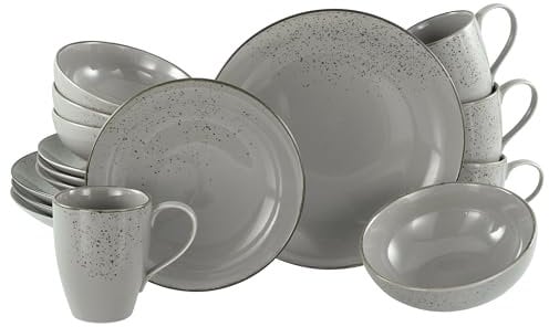 CreaTable, 22410, Série Nature Collection Stone, service de vaisselle 16 pièces, service de table en grès, compatible avec le lave-vaisselle et le micro-ondes, fabrication de qualité.