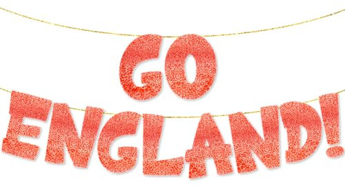 GO ENGLAND Football Sports, 8 feet Glitter Red Banner, England Sports Flags for Bar, Garden, Office, Restaurant and School, Pre-strung - No DIY Needed