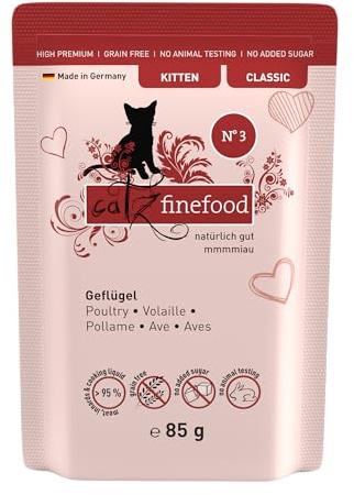 catz finefood Kitten No. 3 Geflügel Katzenfutter nass - Feinkost Kitten Nassfutter für Junge Katzen ohne Getreide und Zucker mit hohem Fleischanteil (8 x 85g Beutel)