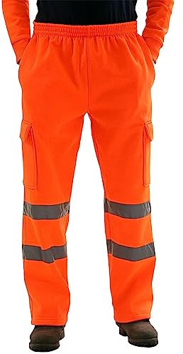 Generisch Trainingshose Herren, Warnschutzhose Arbeitshose Stretch Reflektierende Funktionshose Sicherheitshose Stretch (3XL, Orange)