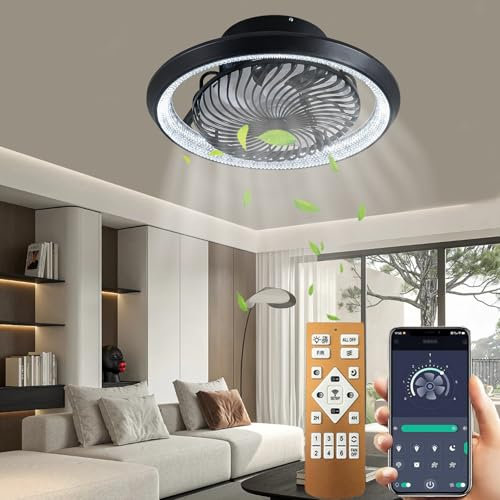 SXQYSM Ventilateur de plafond rotatif à 360° avec éclairage, plafonnier avec ventilateur, minuterie Lampe silencieuse avec télécommande, 72 W (noir)