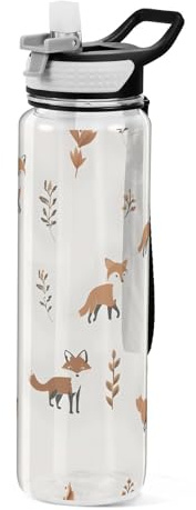 Mnsruu Fox Gourde de sport en Tritan transparent avec paille 1 l sans BPA pour enfants, garçons, filles, adultes, école, voyage
