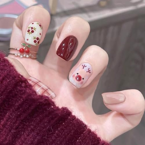 Christmas Semi Cured Gel Nail Strips, 20PCS Red Nail Wraps Soft Self-Adhesive Full Wrap Christmas Elk Nail Polish Stickers, Salon-Quality Gel Nail Strips for Women Girls Xmas Winter Nail Art Decor