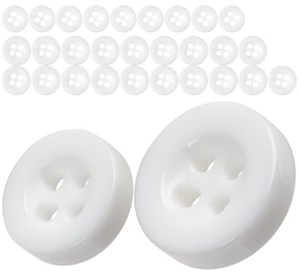 Juego de botones, para camisas y blusas, 30 piezas, 4 agujeros, Ø 11 + 8 mm, en blanco, de resina sintética, tamaño 18L + 14L, botones de resina para chaqueta, abrigo, camisa, blusa, polo