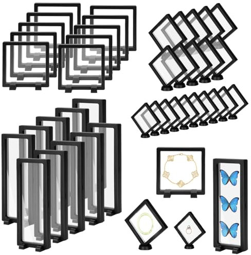 RETON 40 Stück 3D-Vitrinen, schwebender Rahmen, Challenge-Münzhalter, Vitrine, transparente Aufbewahrungsbox für Halskette, Schmuckaufbewahrung für Münzen, Briefmarken, Halsketten, Schmuck