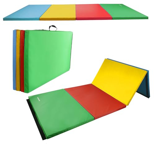 Fitvids Faltbare Gymnastikmatte, 120 x 200 x 5 cm, Heimtrainingsmatte mit Tragegriffen, Turnmatte für Yoga, Pilates, Stretching, MMA, Core-Workouts, Fitness-Aerobic-Matten für Fitnessstudio