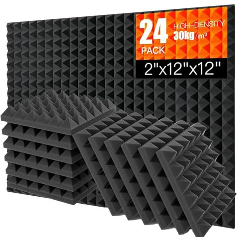 Saiqiang 24 Pack Akustikschaumstoff, Akustikschaumstoff Platten Wand Schalldämmung Akustikpaneele Schallschutzmatte Hoher Dichte Schaumstoffplatte Pyramide 30x30x5cm