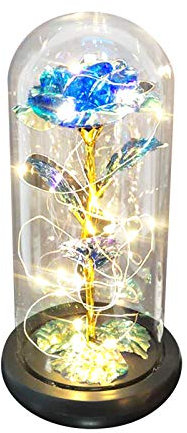 Générique Rose Eternelle Bleu,LED Fleur Romances Femmes Naturelle Fleur Eternelle Cadeau Saint Valentin DéCoration Mariage FêTe des MèRes Saint-Valentin Cadeaux Anniversaire DéCoration (Bleu)