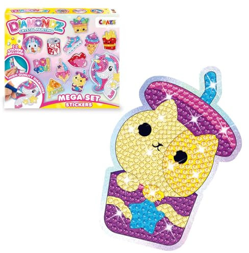 DIAMONDZ CRYSTAL PAINTING Mega Set Stickers Fun Series - Diamond Painting DIY Aufkleber Bastelset, 12 Sticker-Vorlage, Diamant Malerei Kinder & Erwachsene