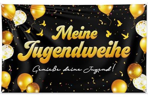 BETESSIN Jugendweihe Deko Schwarz Gold - Meine Jugendweihe Banner 180x110cm - Hängende Dekoration für Jugendliche