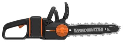 Worx 20V WG350E Cordless Brushless Chainsaw 30cm Bar, 4.0Ah Battery & Charger, High-Speed 10m/s Cutting, Tool-Free Tensioning, Auto Lubrication, Up to 55 Cuts per Charge, PowerShare Compatible