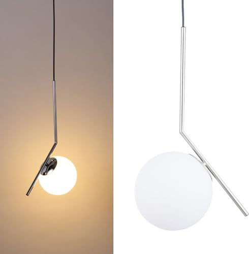 Alpinaluz Pendelleuchte, sphärischer Lampenschirm aus opakem Glas, weiß, Ø17 cm, lineare Halterung aus verchromtem Metall, E27-Fassung, moderner Stil für Wohnzimmer, Esszimmer, Küche oder Flur